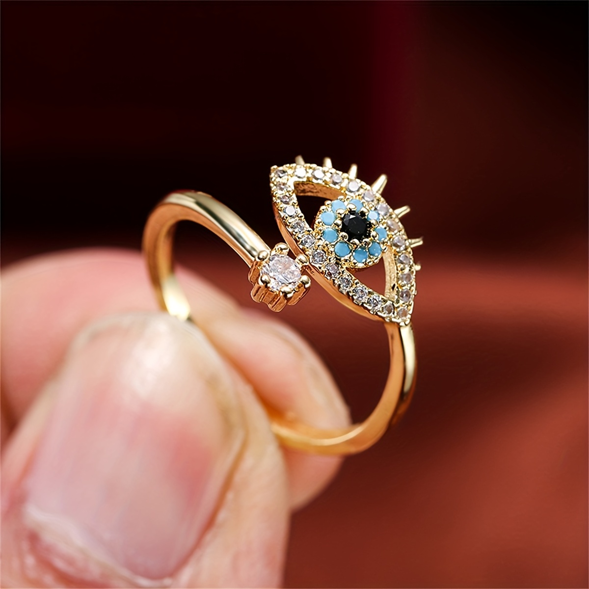 Adjustable Evil Eye Ring with Cubic Zirconia for Daily Wear or Parties